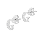 9ct White Gold Cubic Zirconia CZ Serif Initial G Stud Earrings — side