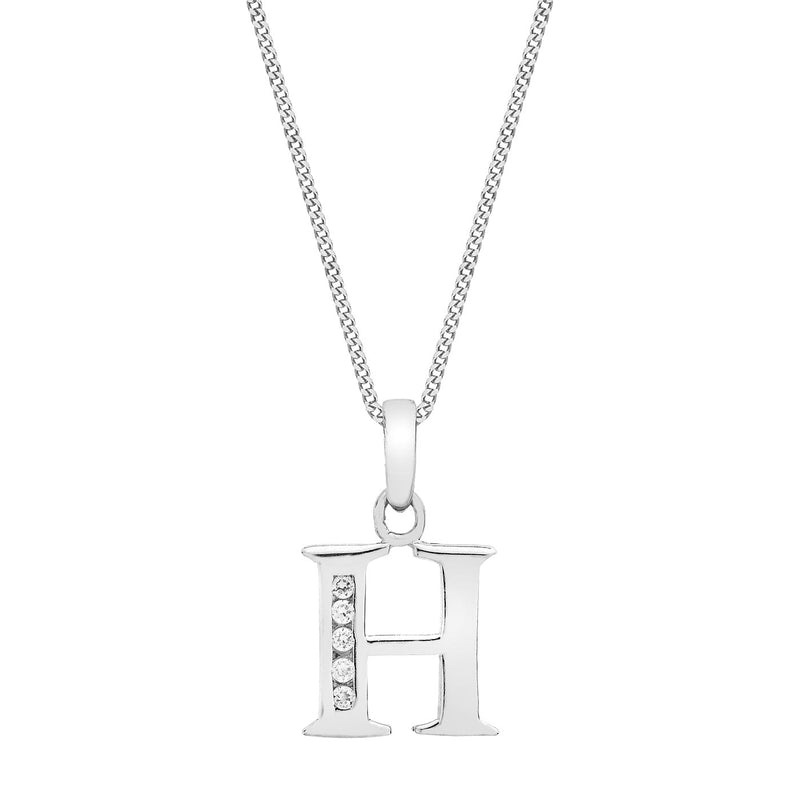 9ct White Gold Cubic Zirconia CZ Serif Initial H Pendant