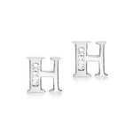 9ct White Gold Cubic Zirconia CZ Serif Initial H Stud Earrings
