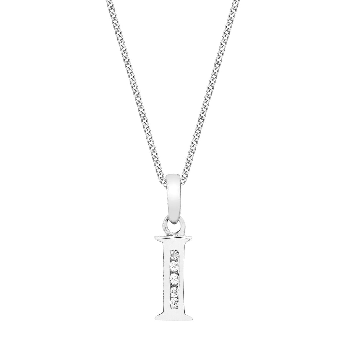 9ct White Gold Cubic Zirconia CZ Serif Initial I Pendant