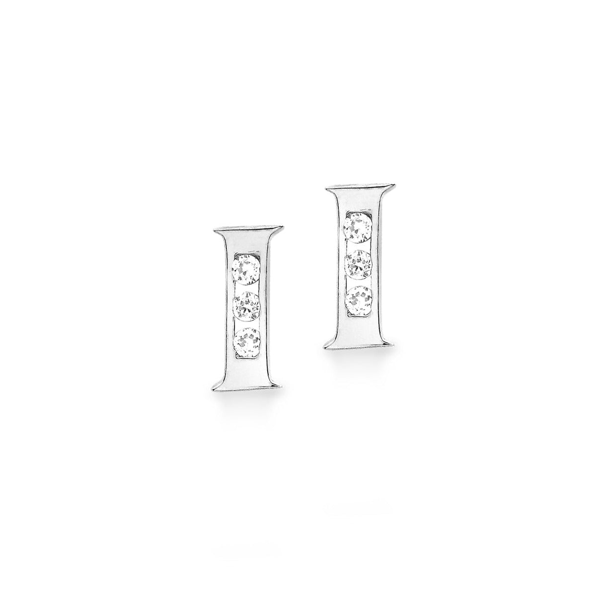 9ct White Gold Cubic Zirconia CZ Serif Initial I Stud Earrings