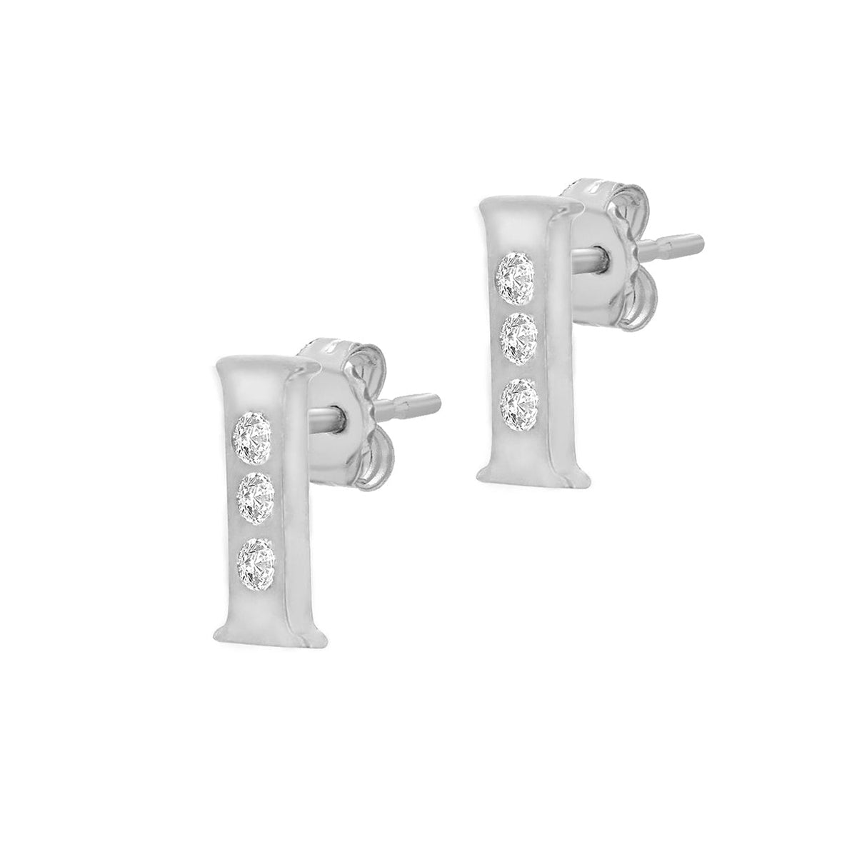 9ct White Gold Cubic Zirconia CZ Serif Initial I Stud Earrings — side