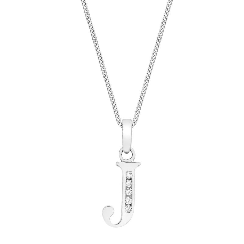 9ct White Gold Cubic Zirconia CZ Serif Initial J Pendant