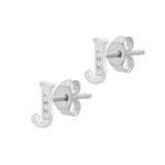 9ct White Gold Cubic Zirconia CZ Serif Initial J Stud Earrings — side