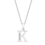 9ct White Gold Cubic Zirconia CZ Serif Initial K Pendant