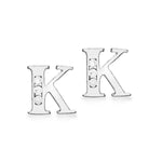 9ct White Gold Cubic Zirconia CZ Serif Initial K Stud Earrings
