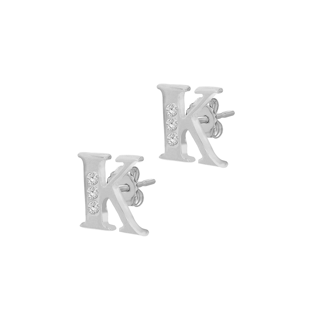 9ct White Gold Cubic Zirconia CZ Serif Initial K Stud Earrings — side