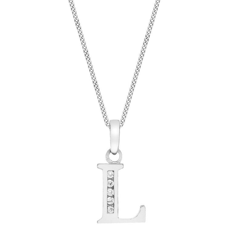 9ct White Gold Cubic Zirconia CZ Serif Initial L Pendant