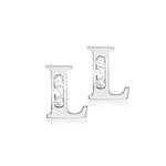 9ct White Gold Cubic Zirconia CZ Serif Initial L Stud Earrings