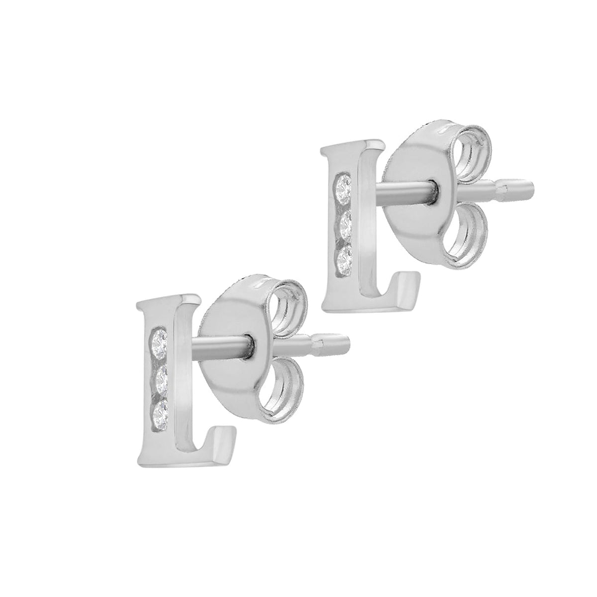 9ct White Gold Cubic Zirconia CZ Serif Initial L Stud Earrings — side