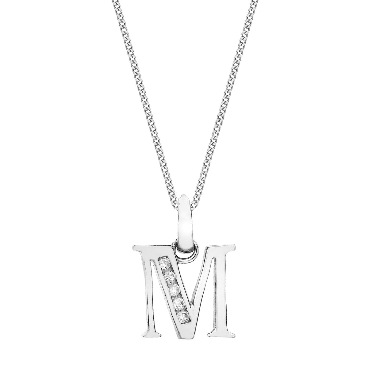 9ct White Gold Cubic Zirconia CZ Serif Initial M Pendant