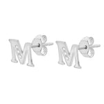 9ct White Gold Cubic Zirconia CZ Serif Initial M Stud Earrings — side
