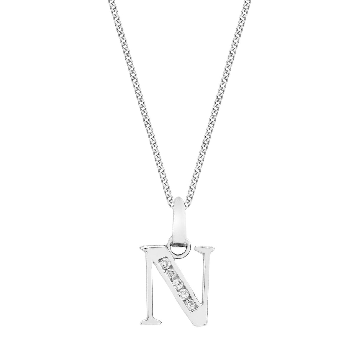 9ct White Gold Cubic Zirconia CZ Serif Initial N Pendant