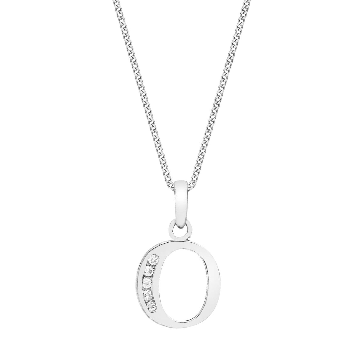 9ct White Gold Cubic Zirconia CZ Serif Initial O Pendant