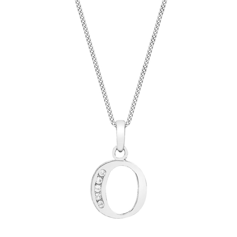 9ct White Gold Cubic Zirconia CZ Serif Initial O Pendant