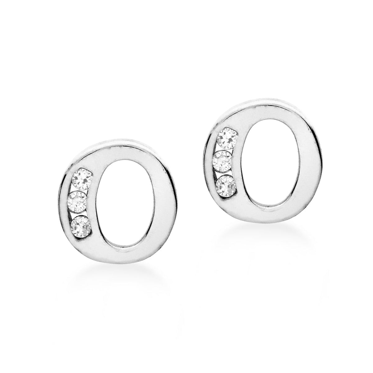 9ct White Gold Cubic Zirconia CZ Serif Initial O Stud Earrings