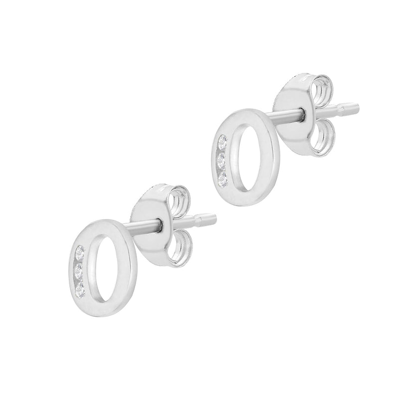 9ct White Gold Cubic Zirconia CZ Serif Initial O Stud Earrings — side