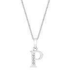 9ct White Gold Cubic Zirconia CZ Serif Initial P Pendant