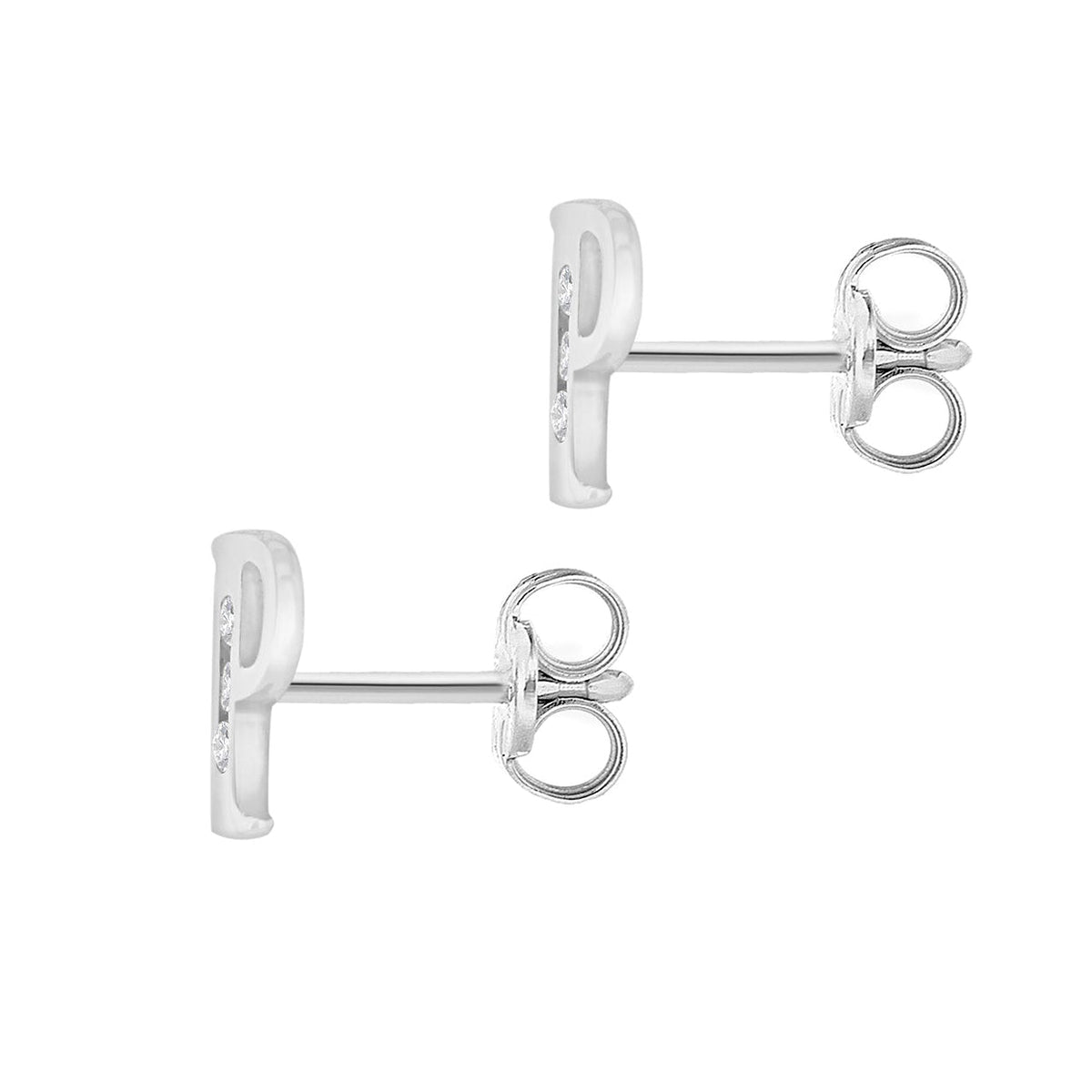 9ct White Gold Cubic Zirconia CZ Serif Initial P Stud Earrings — back