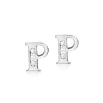 9ct White Gold Cubic Zirconia CZ Serif Initial P Stud Earrings