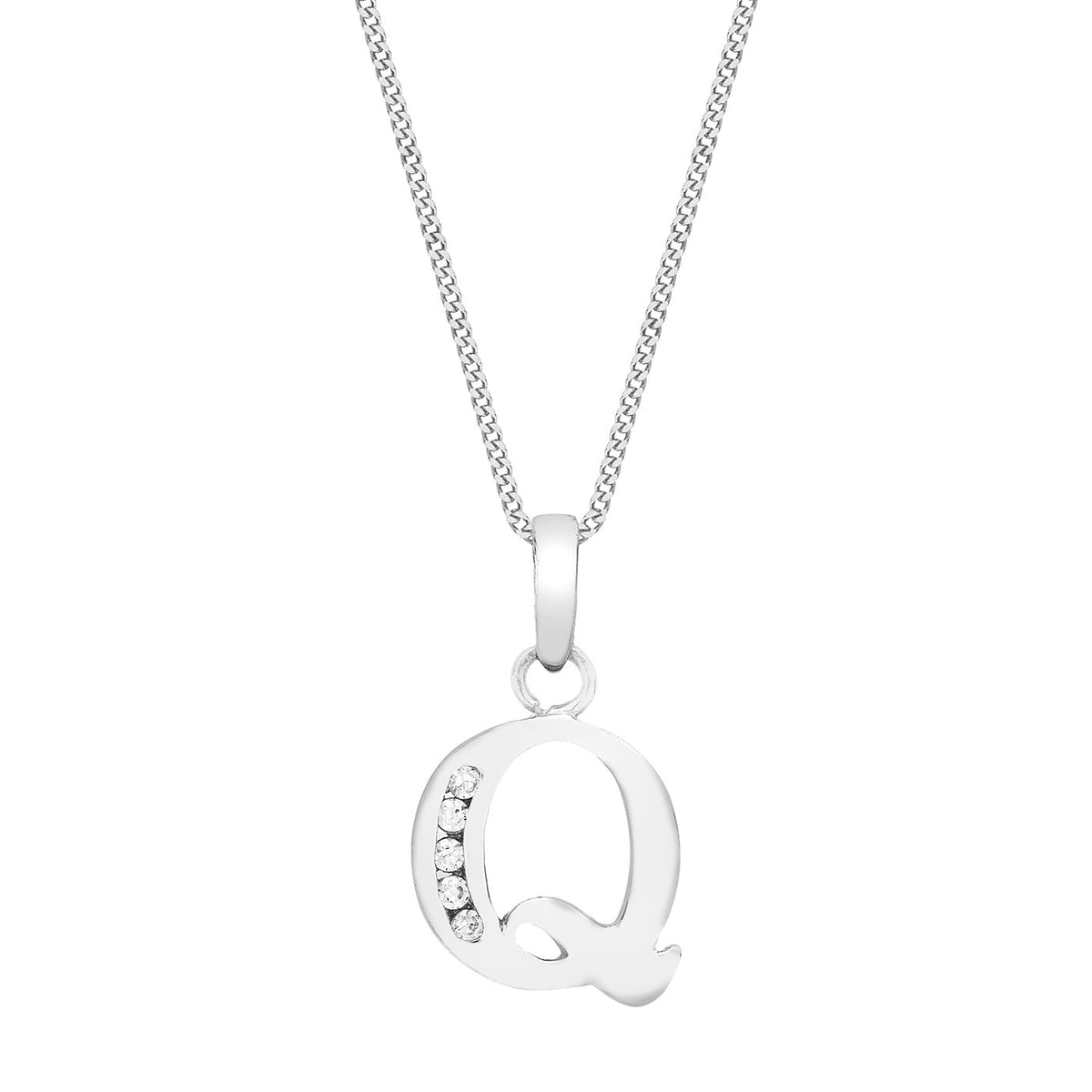9ct White Gold Cubic Zirconia CZ Serif Initial Q Pendant