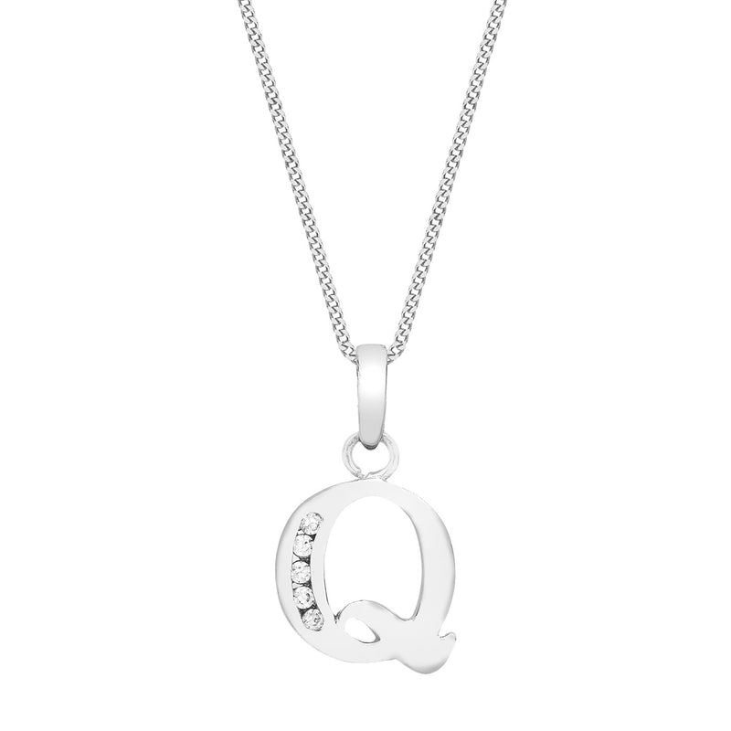 9ct White Gold Cubic Zirconia CZ Serif Initial Q Pendant