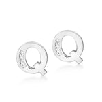 9ct White Gold Cubic Zirconia CZ Serif Initial Q Stud Earrings