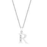9ct White Gold Cubic Zirconia CZ Serif Initial R Pendant