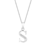 9ct White Gold Cubic Zirconia CZ Serif Initial S Pendant