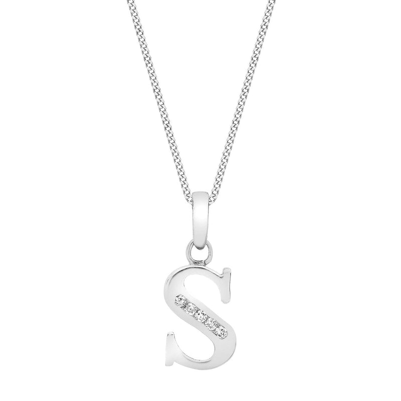 9ct White Gold Cubic Zirconia CZ Serif Initial S Pendant