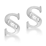 9ct White Gold Cubic Zirconia CZ Serif Initial S Stud Earrings