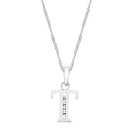 9ct White Gold Cubic Zirconia CZ Serif Initial T Pendant