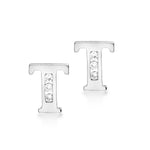 9ct White Gold Cubic Zirconia CZ Serif Initial T Stud Earrings