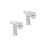 9ct White Gold Cubic Zirconia CZ Serif Initial T Stud Earrings — side