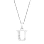 9ct White Gold Cubic Zirconia CZ Serif Initial U Pendant