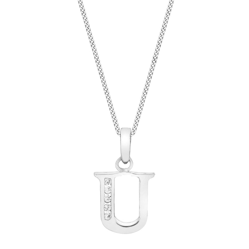9ct White Gold Cubic Zirconia CZ Serif Initial U Pendant