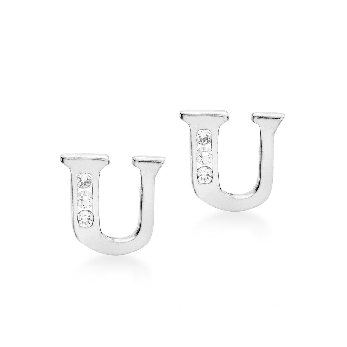9ct White Gold Cubic Zirconia CZ Serif Initial U Stud Earrings