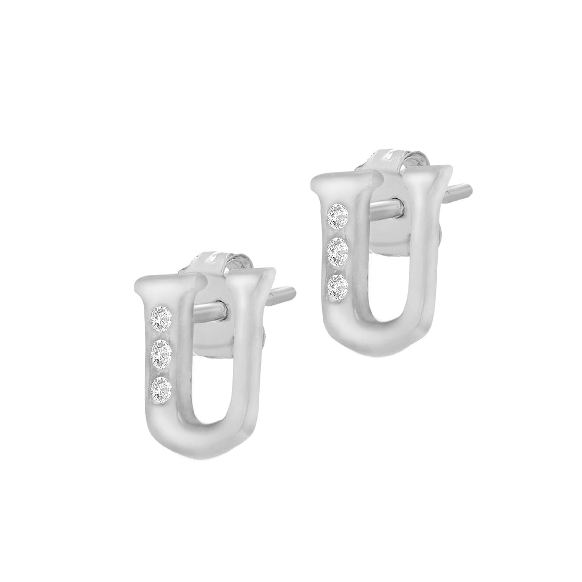 9ct White Gold Cubic Zirconia CZ Serif Initial U Stud Earrings — side
