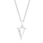 9ct White Gold Cubic Zirconia CZ Serif Initial V Pendant