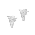 9ct White Gold Cubic Zirconia CZ Serif Initial V Stud Earrings — side