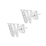 9ct White Gold Cubic Zirconia CZ Serif Initial W Stud Earrings — side
