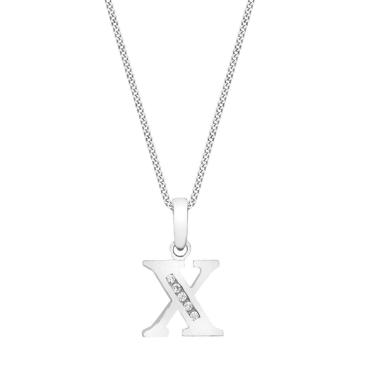 9ct White Gold Cubic Zirconia CZ Serif Initial X Pendant