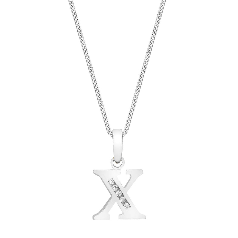 9ct White Gold Cubic Zirconia CZ Serif Initial X Pendant