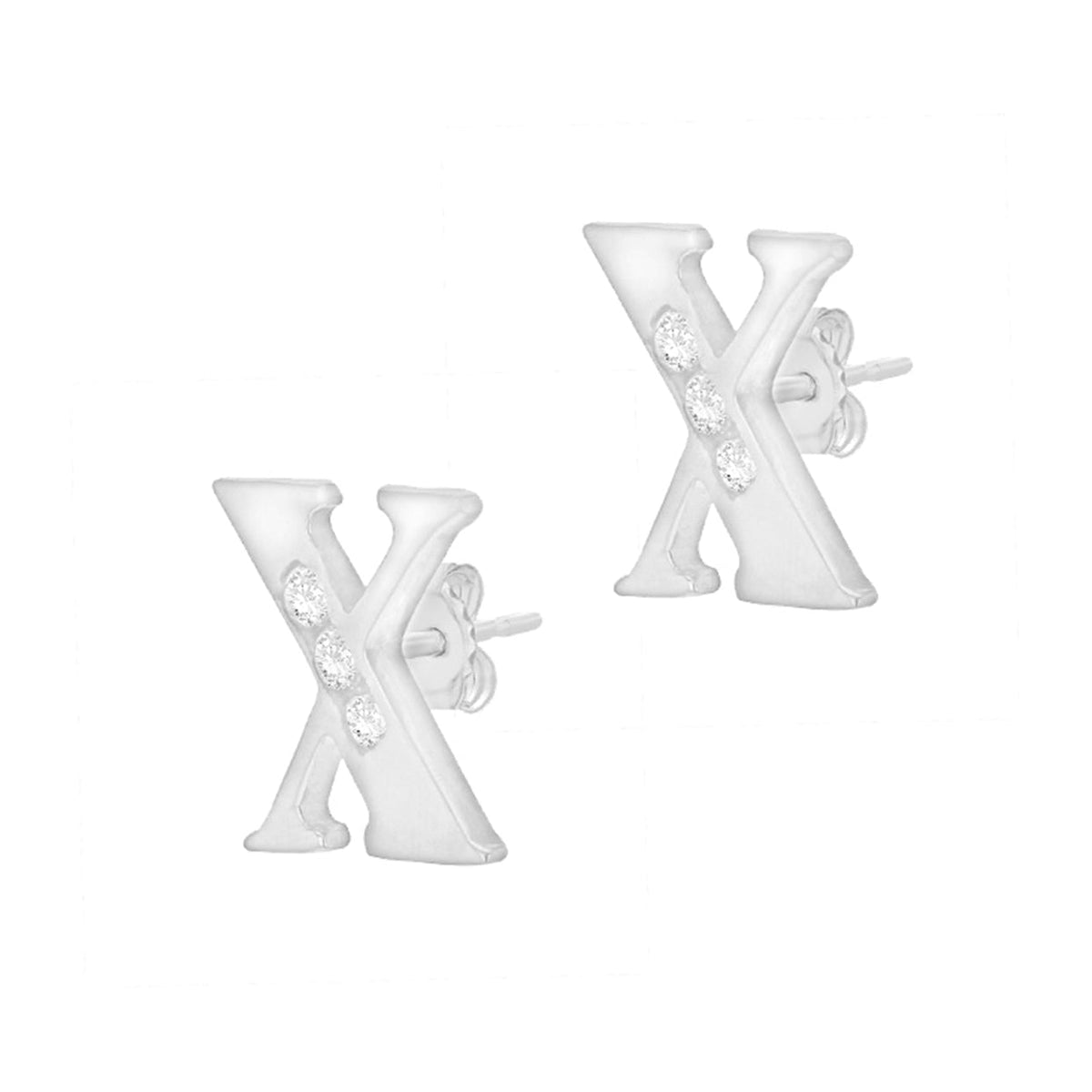 9ct White Gold Cubic Zirconia CZ Serif Initial X Stud Earrings — side