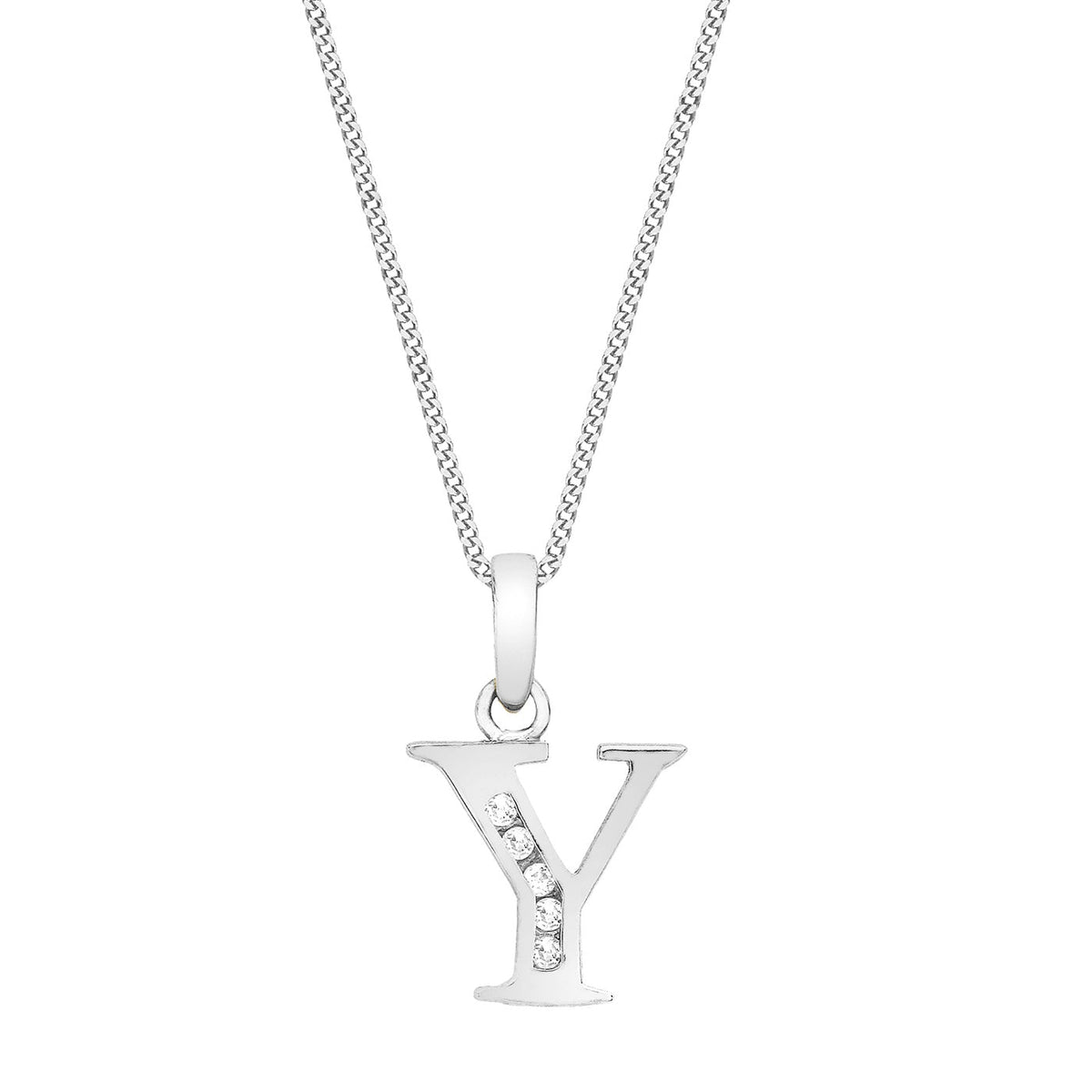 9ct White Gold Cubic Zirconia CZ Serif Initial Y Pendant