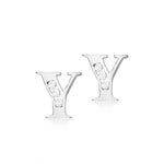 9ct White Gold Cubic Zirconia CZ Serif Initial Y Stud Earrings