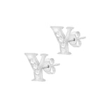 9ct White Gold Cubic Zirconia CZ Serif Initial Y Stud Earrings — side