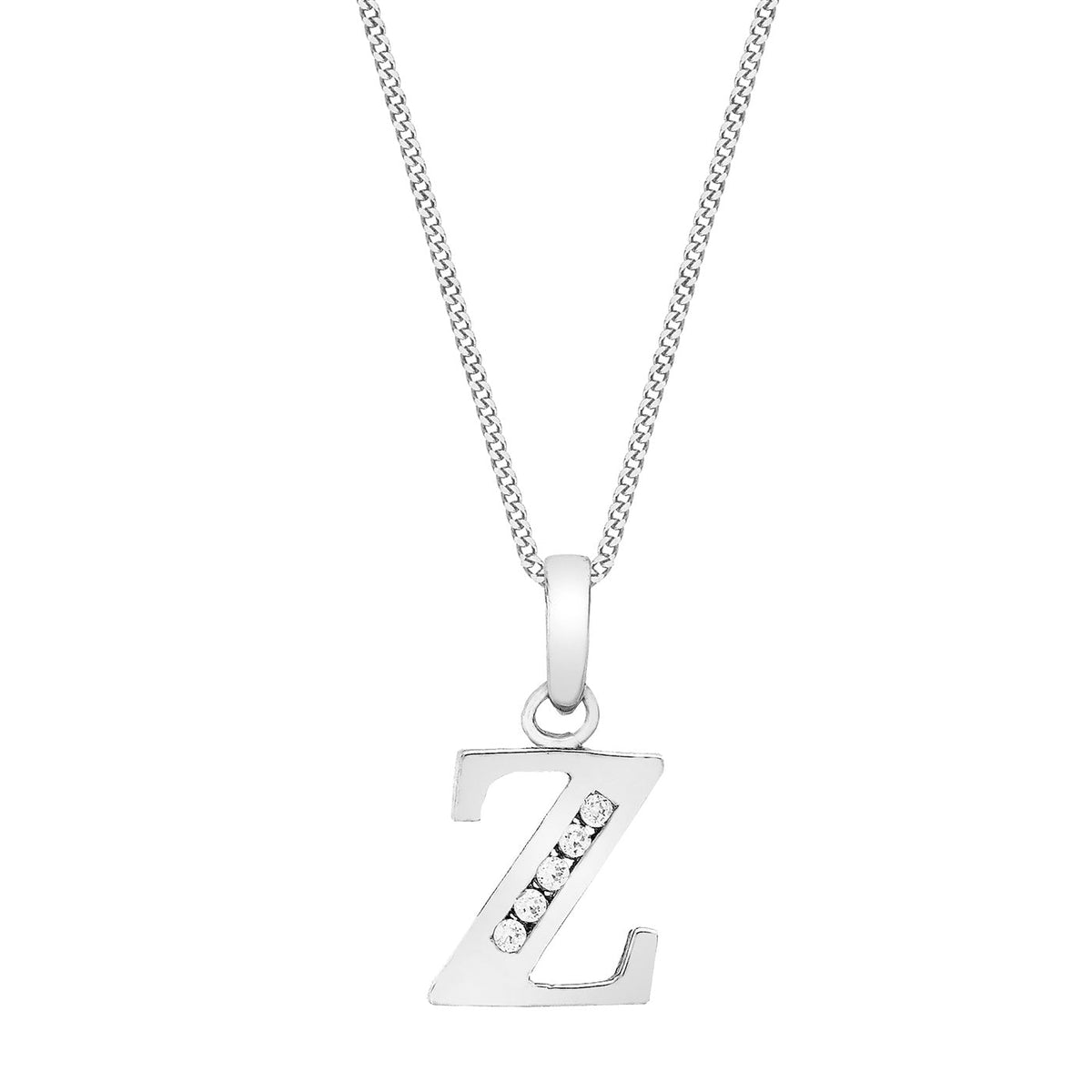 9ct White Gold Cubic Zirconia CZ Serif Initial Z Pendant