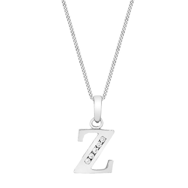 9ct White Gold Cubic Zirconia CZ Serif Initial Z Pendant