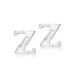 9ct White Gold Cubic Zirconia CZ Serif Initial Z Stud Earrings
